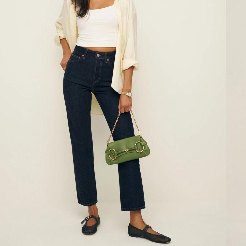 Reformation Cynthia High Rise Straight Cropped Jeans in Black